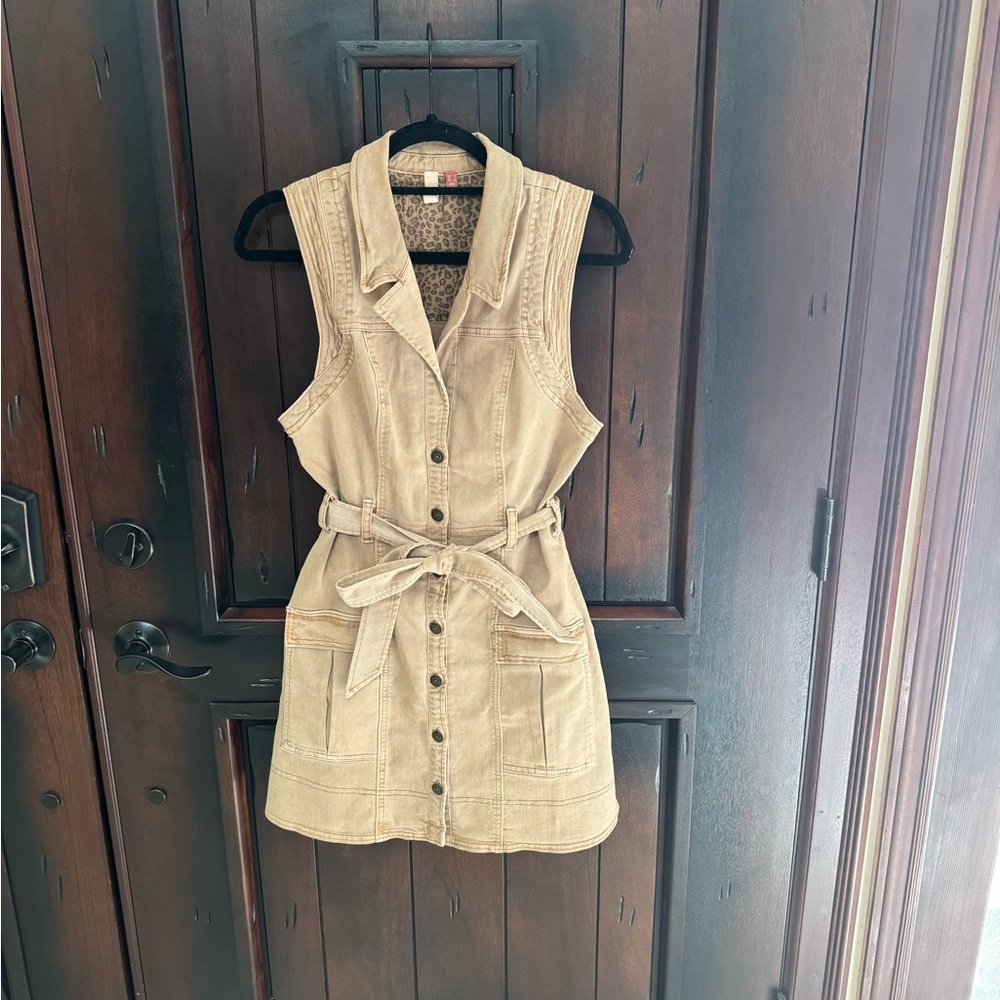 Khaki Denim Safari Cargo Dress